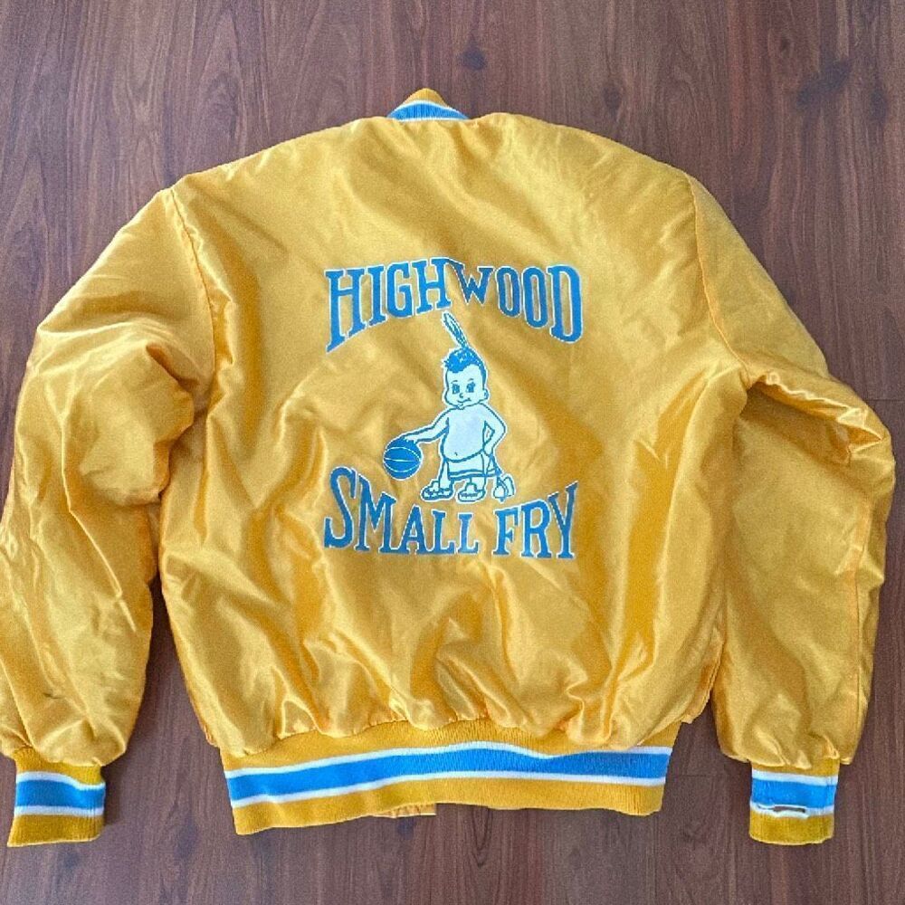 Vintage DeLong yellow satin varsity style jacket Highwood small fry m